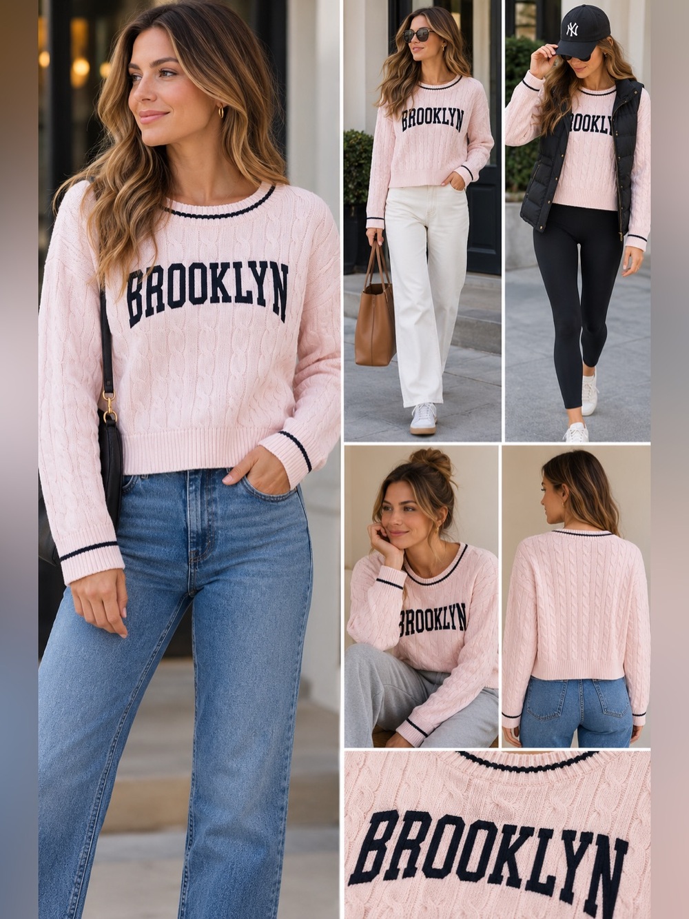Stella Tweed Light Pink Cable Knit BROOKLYN Sweater